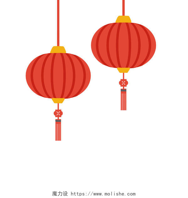 红色手绘剪纸风古风中国风灯笼新年春节元素PNG素材